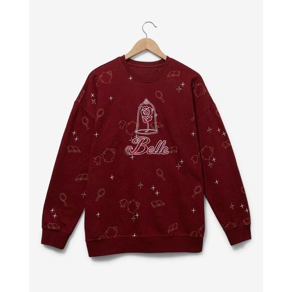 Disney Tops - Boxlunch Disney Beauty And The Beast Belle Embroidered Sweatshirt Topographic XS